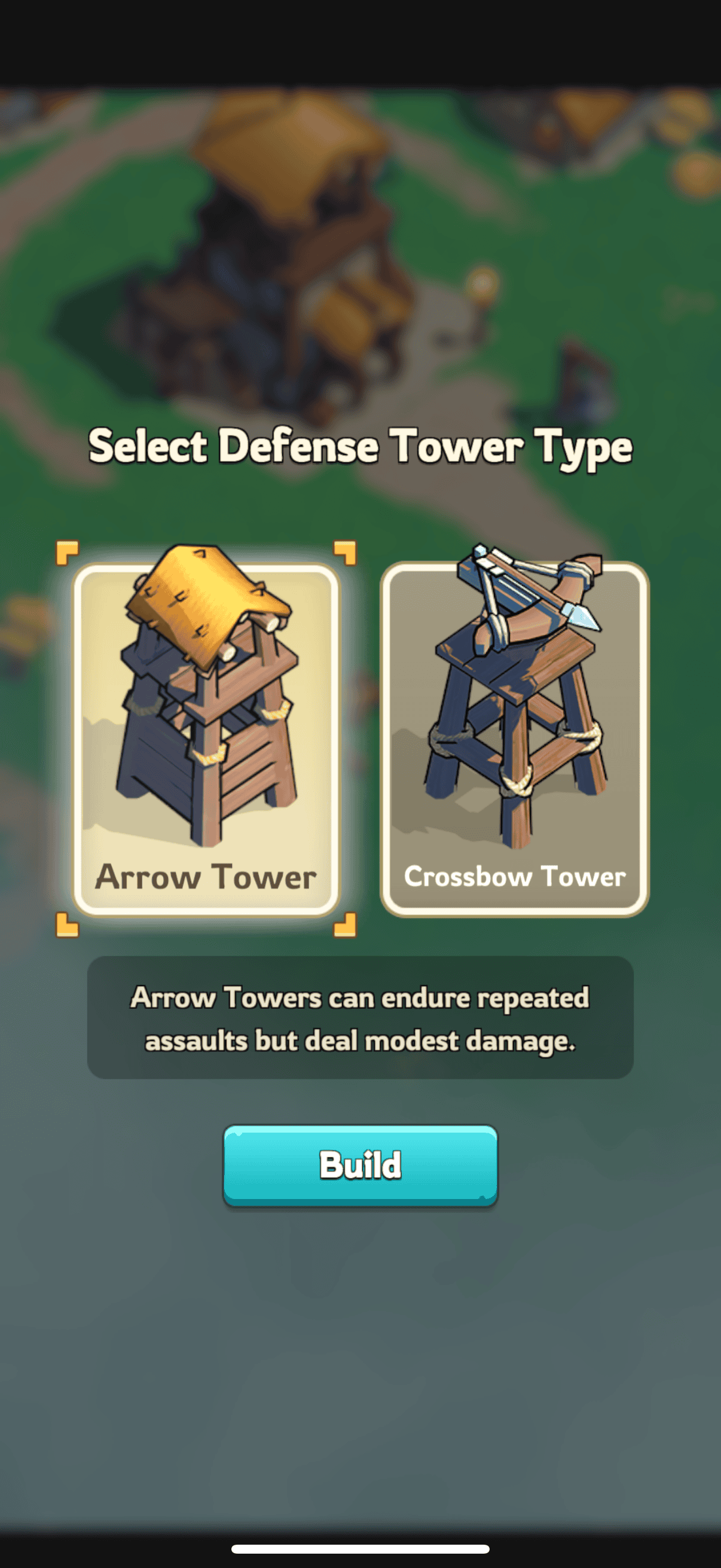 kingshot_select_defense_tower_type_arrow_crossbow_build_screen_playtime_rewards_app.PNG